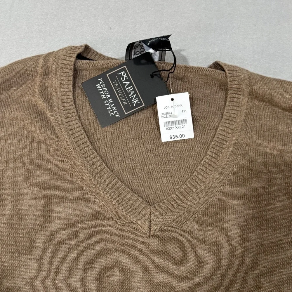 Jos. A. Bank Sweater Mens XXL Tan Traveler V-Neck 100% Pima Cotton J035874 NWT